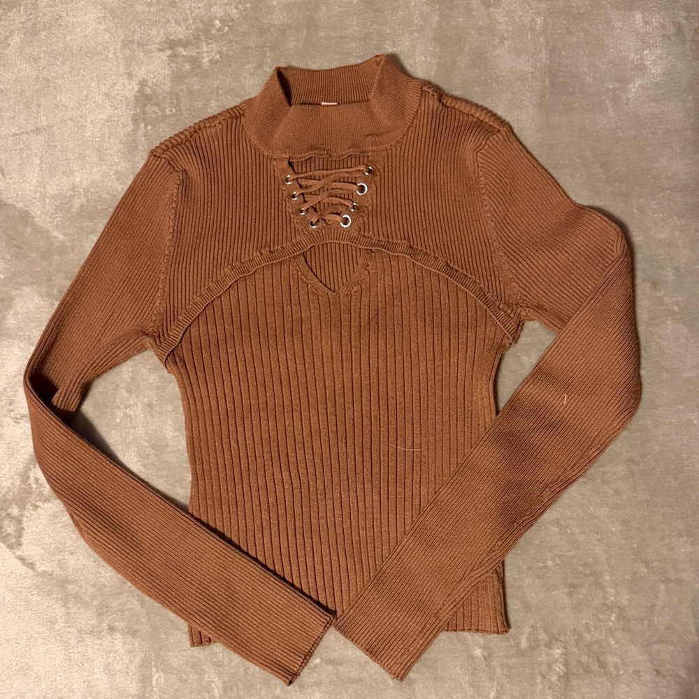 No Boundaries Brown Ribbed Long Sleeve Top